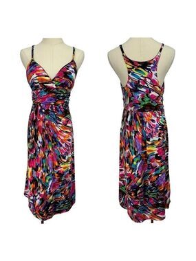 JFW Colourful Fit and Flare Dress Sz M/L Pink Paint Splatter Sexy Sundress EUC